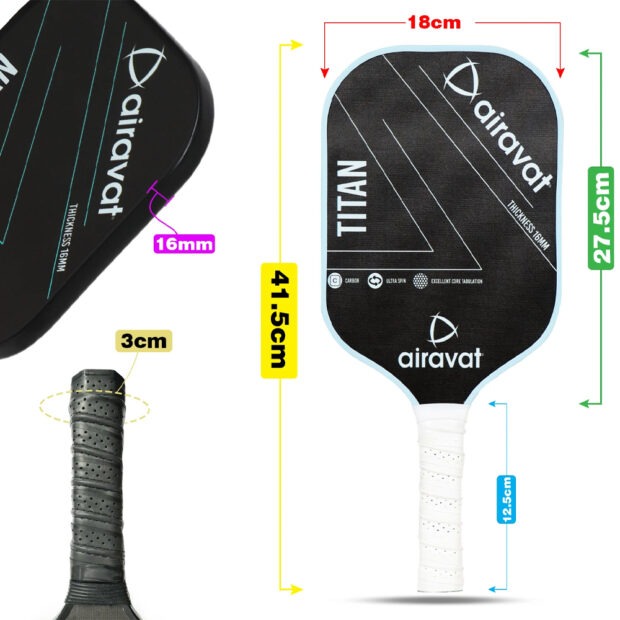 Airavat Titan 3K Carbon Pickleball Paddle (Black) - Image 2