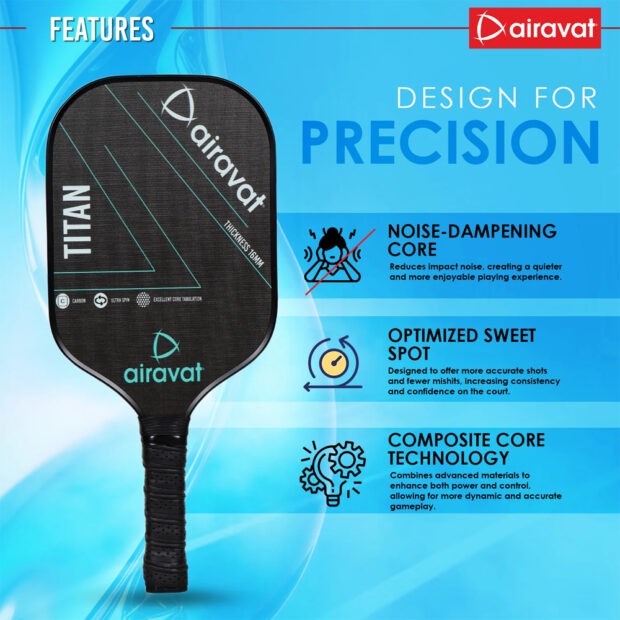 Airavat Titan 3K Carbon Pickleball Paddle (White) - Image 4