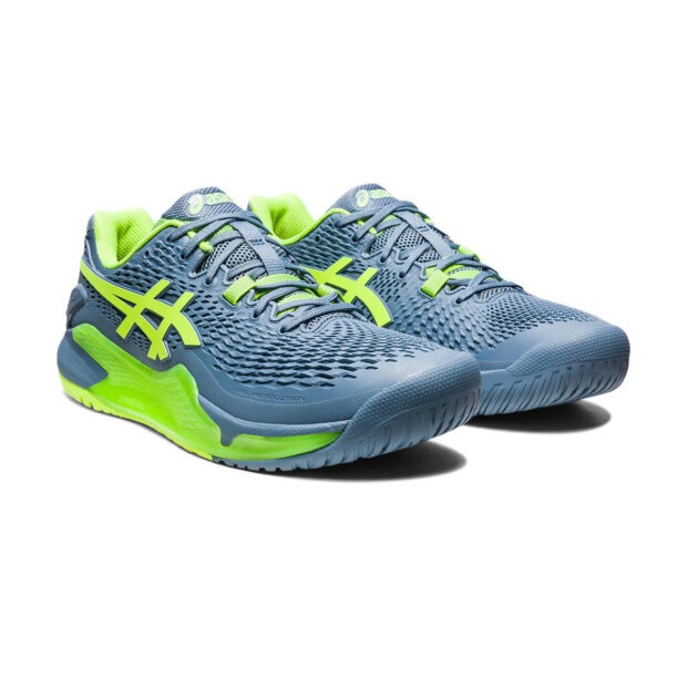 Asics Gel Resolution 9 Tennis Shoes (Steel Blue/Hazard Green) - Image 3