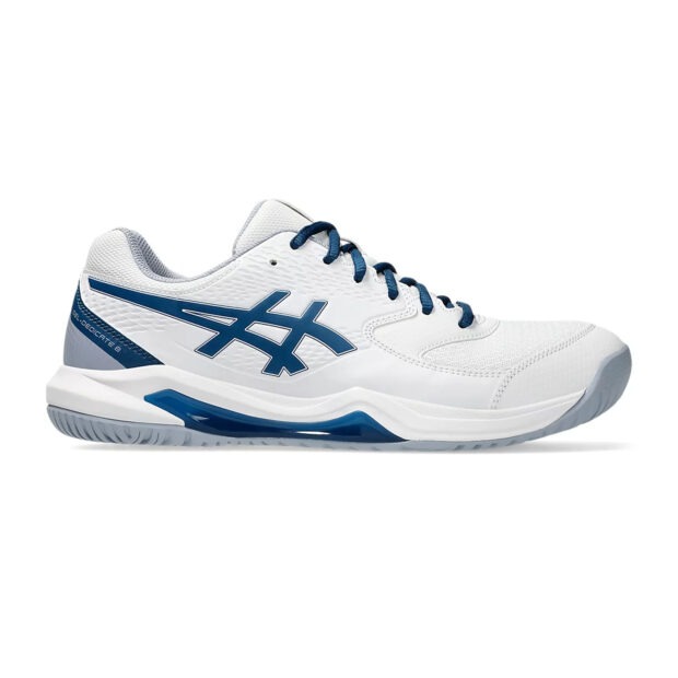 Asics Gel Dedicate 8 Tennis Shoes (White/Mako Blue)