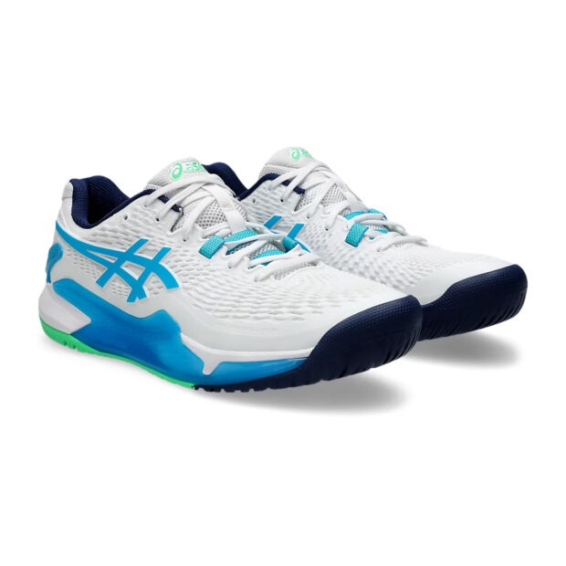 Asics Gel Resolution 9 Tennis Shoes (White/Digital Aqua) - Image 3