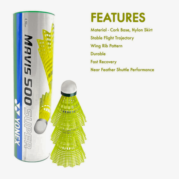 YONEX Mavis 500 Super Nylon Yellow Badminton Shuttlecock (Pack Of 5 Tubes) - Image 2